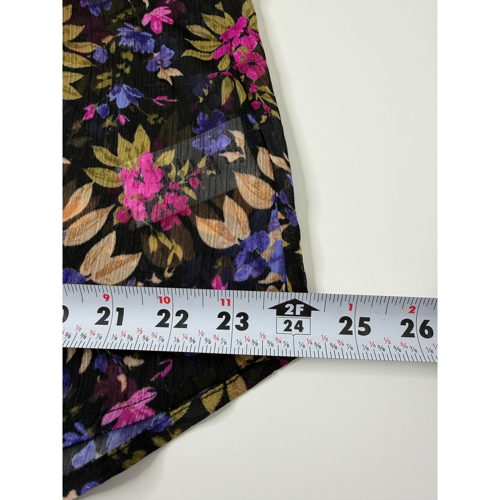 KUT From The Kloth Deep Sea Floral Sheer Blouse XL Roll Tab Boho - Picture 9 of 10
